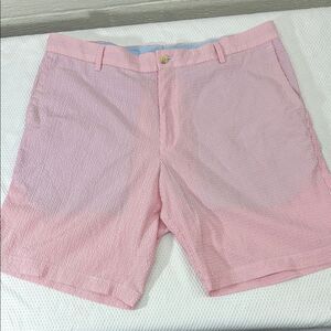 Peter Millar Pink Stripe Flat Front Chino Shorts 9” Length Size 35